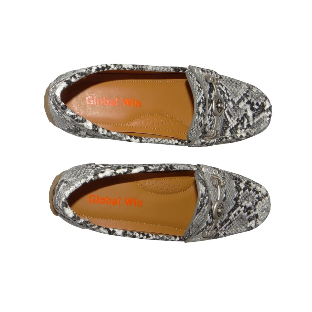 Global Win Womens Grey Snakeskin Print Bit Loafers Driving Mocs W2001 Size 6